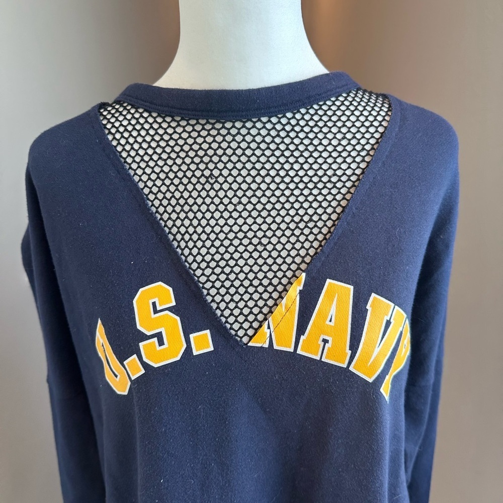 Victoria's Secret Pink 5th & Ocean US‎ Navy Blue Mesh Crewneck Sweatshirt Large - Picture 2 of 6